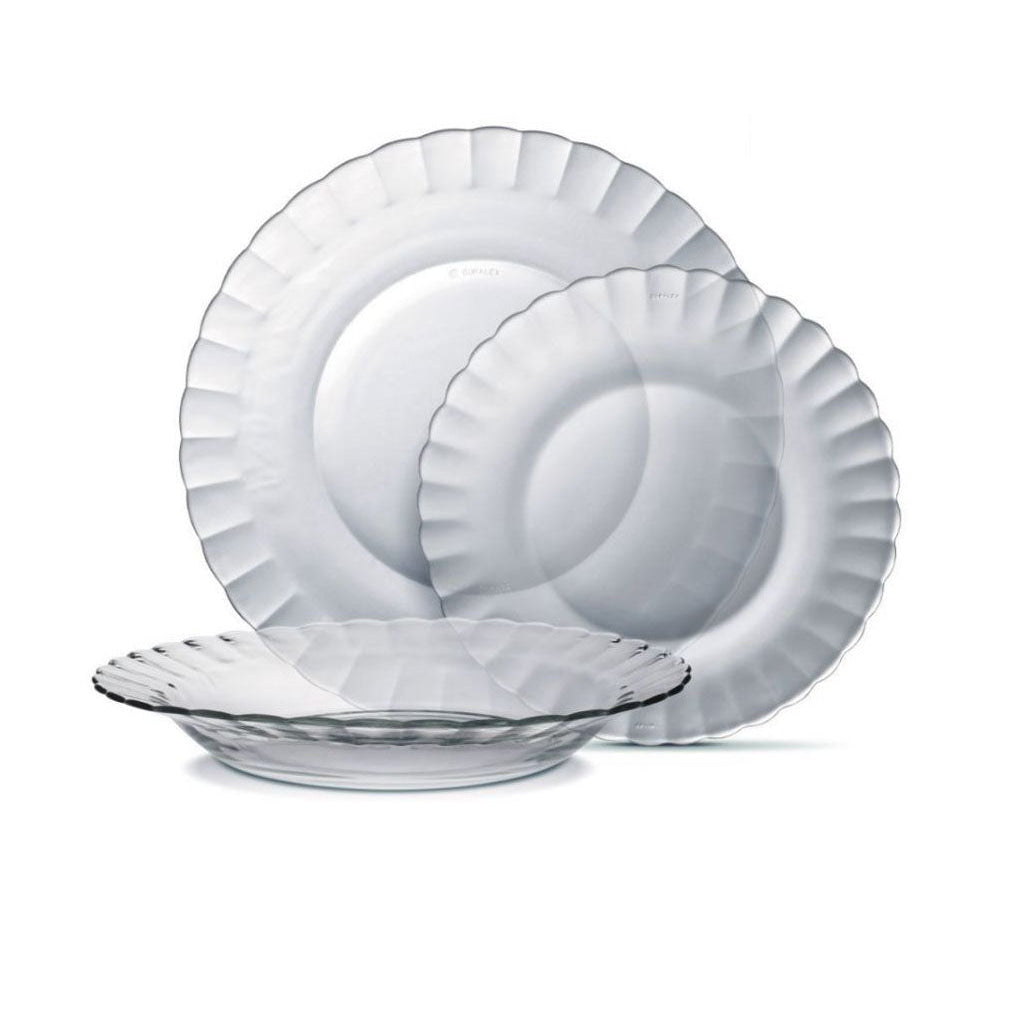 White ruffled dinnerware set from Duralex Picardie clear dinner plates collection