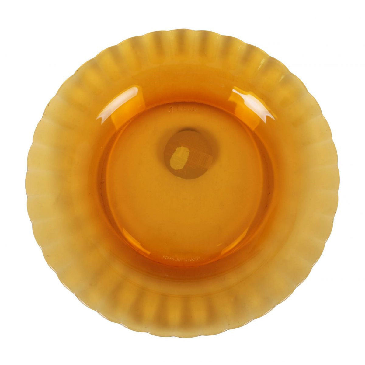 Amber-colored glass plate with scalloped rim from Duralex Picardie Vermeil dinner set