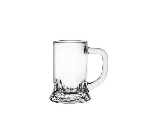 Clear glass beer mug with handle and decorative base for 3x Mini Tankard Tall Shot Glasses 40ml Dropp