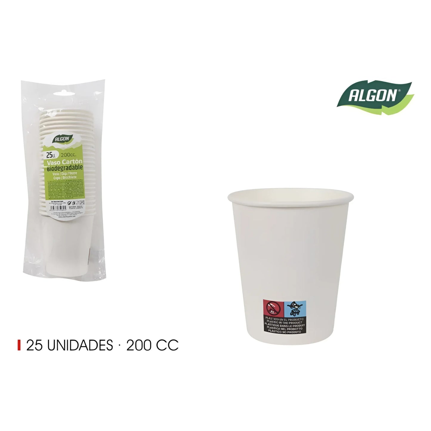 50x Algon Biodegradable 200ml disposable glasses coffee cups