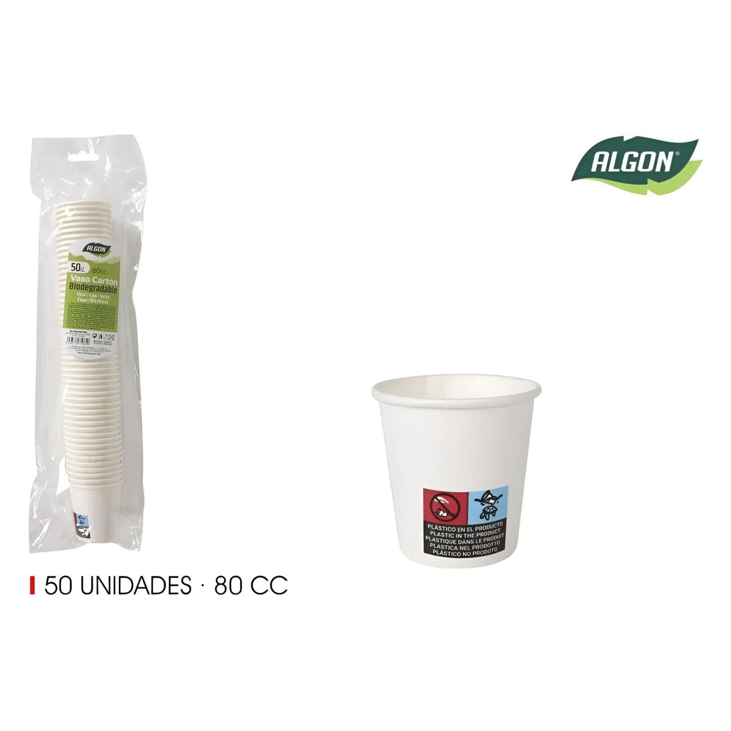 50x Algon Biodegradable 80ml disposable glasses coffee cups