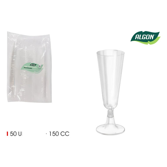 50x Reusable disposable Champagne flutes prosecco cocktail glasses 150ml Algon