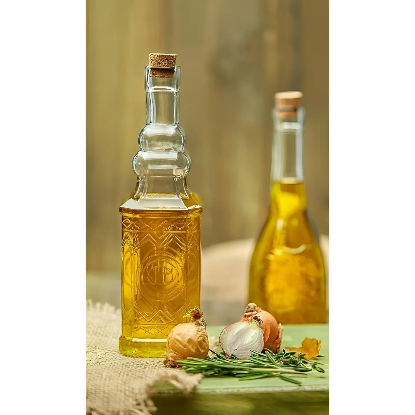 750ml Glass bottle La Mediterranea with cork Embossed design wine olive oil