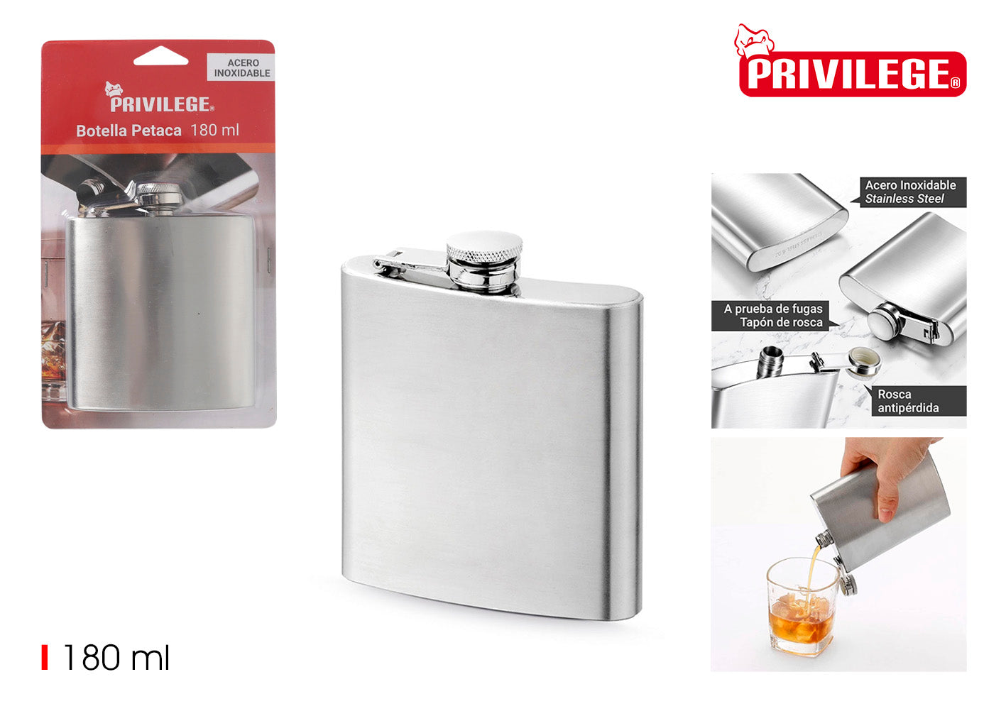 Hip Flask Stainless Steel Pocket Drink Whisky Travel Novelty 180ml