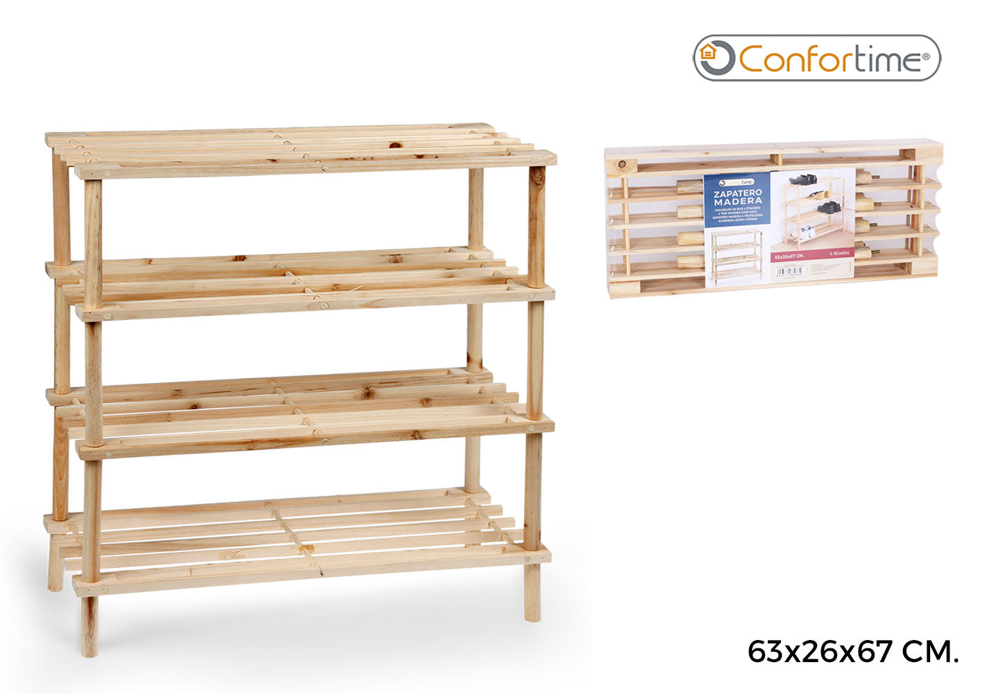 Wooden Shoe Rack 63x26x67cm 4 Levels
