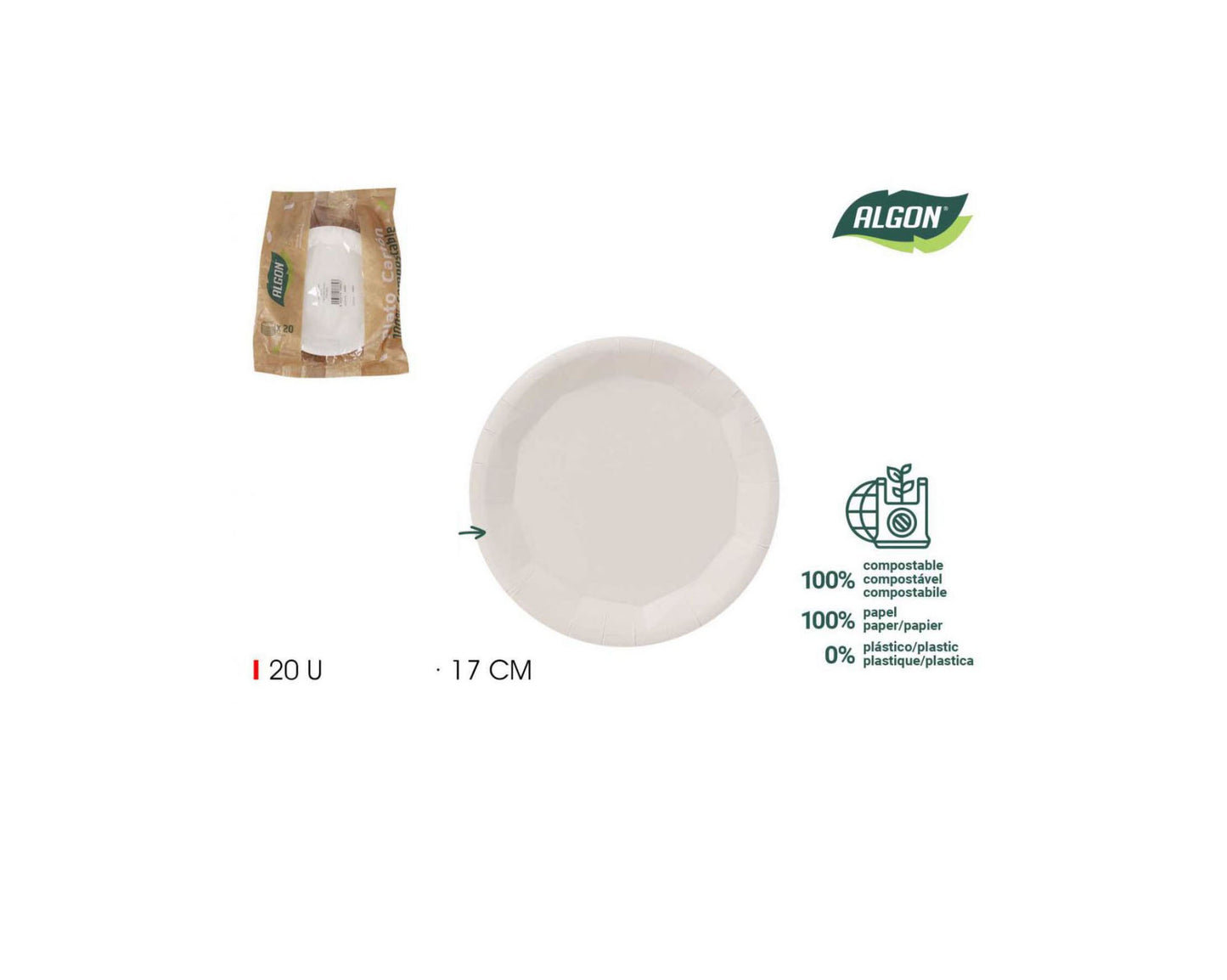 Algon dinner plates white disposable Party Tableware 17cm Pack of 20