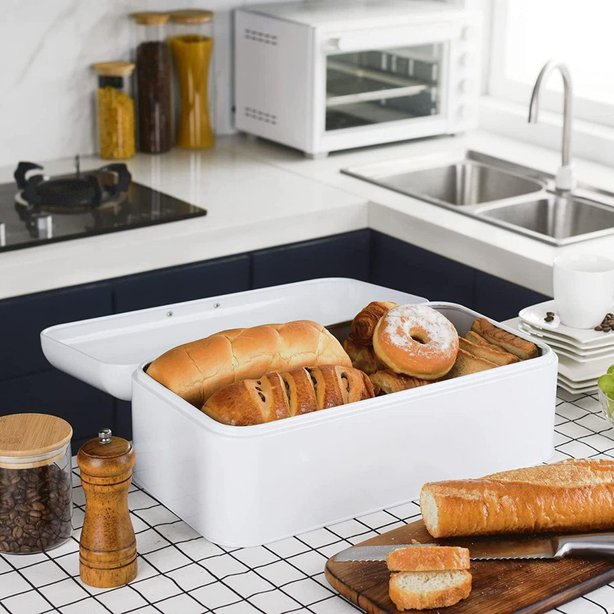 Bread Bin Metal white 42.5x23x16.5cm Retro