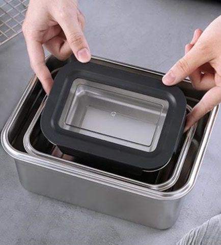 Food storage containers Microwave safe Stainless Steel Hermetic 600ml rectangular Quttin