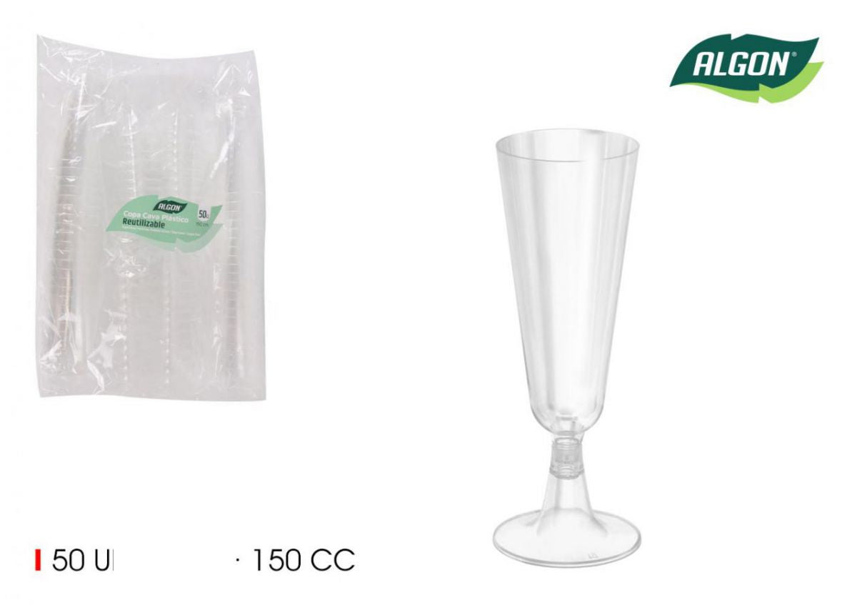 50x Reusable disposable Champagne flutes prosecco cocktail glasses 150ml Algon