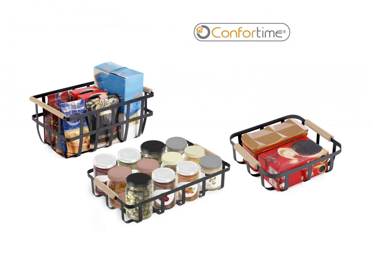 Metal Wood Storage kitchen home basket 23x23x8cm Confortime