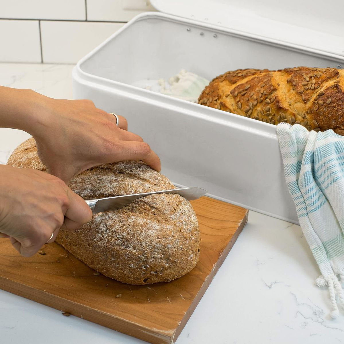 Bread Bin Metal white 42.5x23x16.5cm Retro