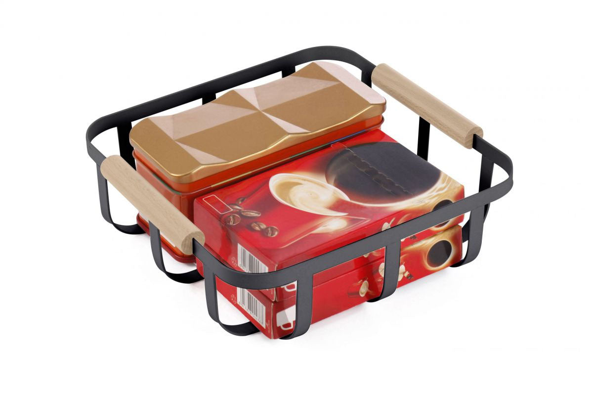 Metal Wood Storage kitchen home basket 23x23x8cm Confortime
