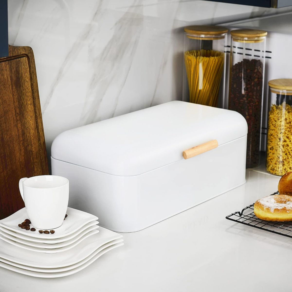 Bread Bin Metal white 42.5x23x16.5cm Retro