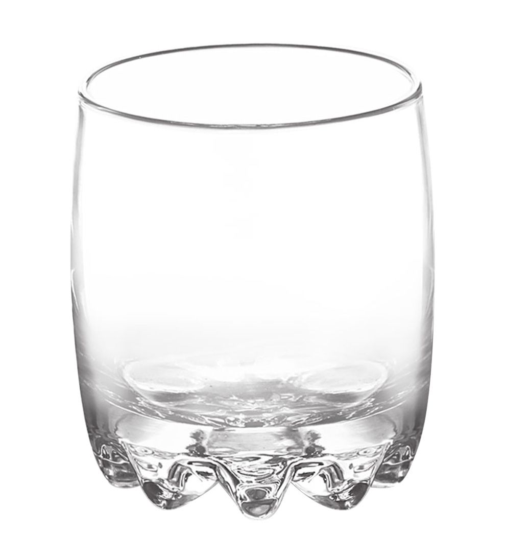 Empty clear glass tumbler with textured heavy base for Adare 300ml whisky glasses