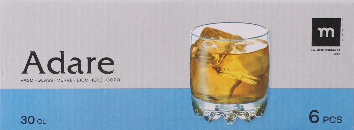Box of six Adare 300ml whisky tumblers made of clear glass