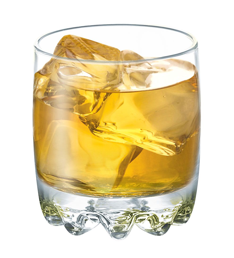 Adare 300ml whisky drinking glasses tumbler with amber-colored liquor and ice cubes