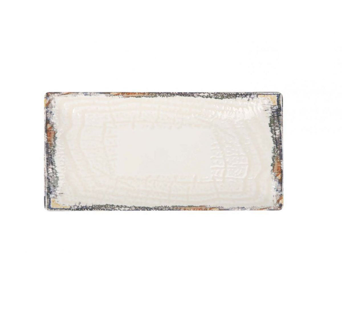 Albus rectangular 30x15cm ceramic tapas and sushi dish with distressed dark gray and brown edges
