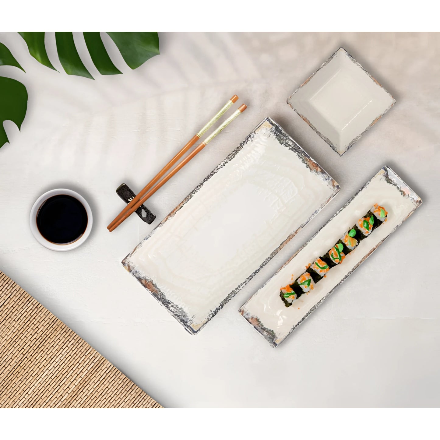Rustic white ceramic Albus rectangular 30x15cm tapas sushi dish for elegant dining
