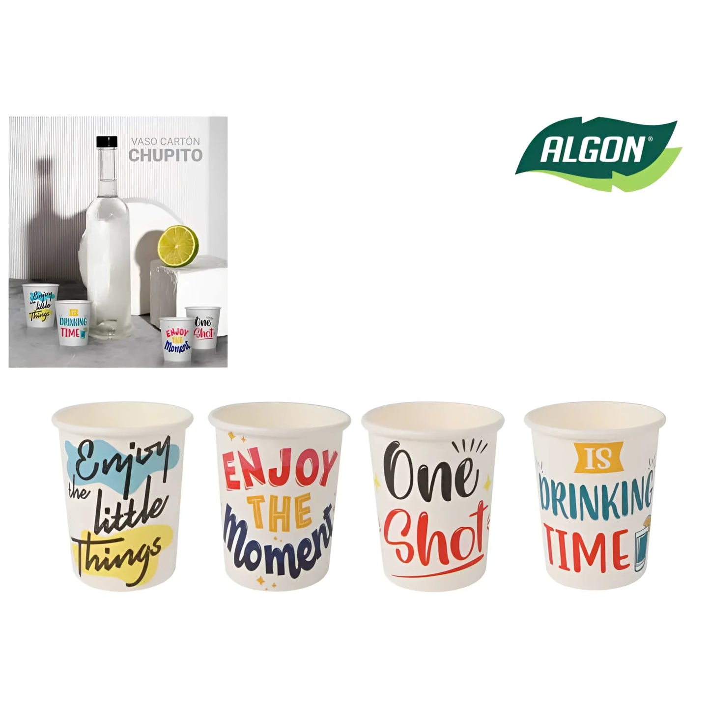 Algon 50ml disposable shot glasses party glasses Assort Messages Pack 40