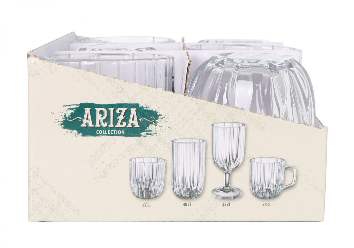 Display of Ariza Clear Drinking Glass Tumblers with vertical ridges in various styles
