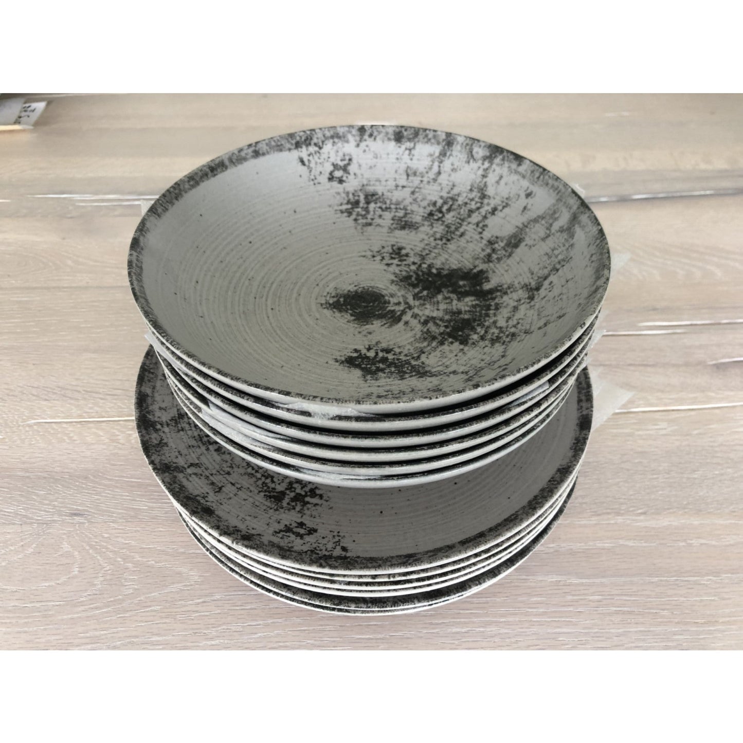 Stack of Aspe Montecarlo Grey Matt 26cm Dinner Plates with speckled design