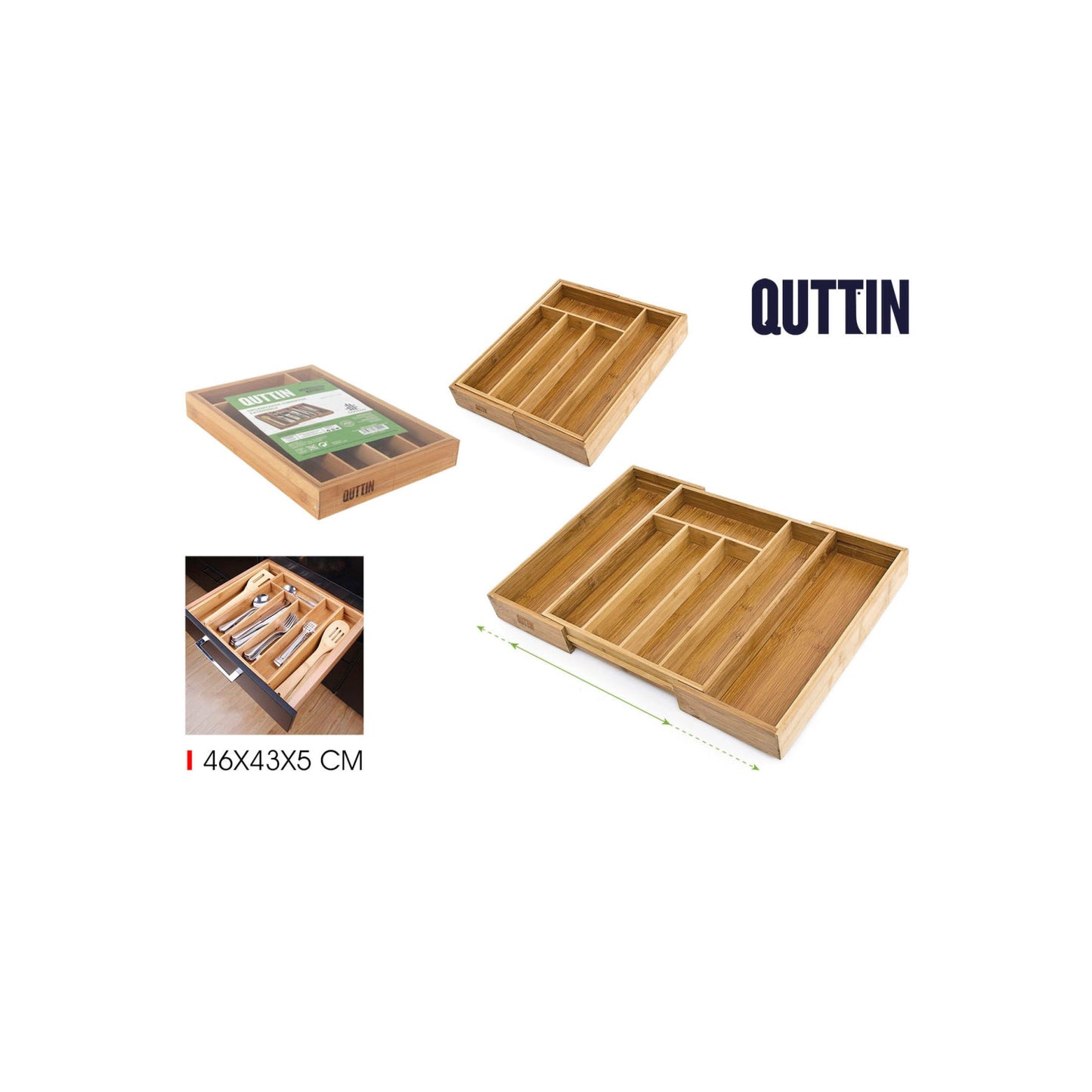 Bamboo Cutlery Tray Expandable Large 43x46x5cm