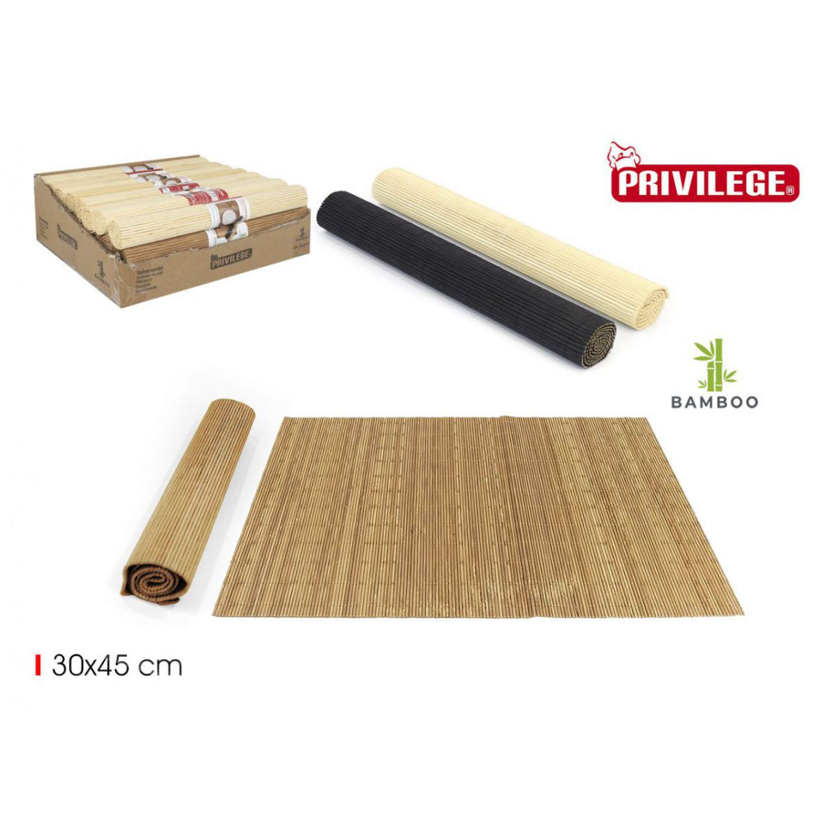 Bamboo placemats in natural and black color, 30x45 cm, available individually or in a retail box
