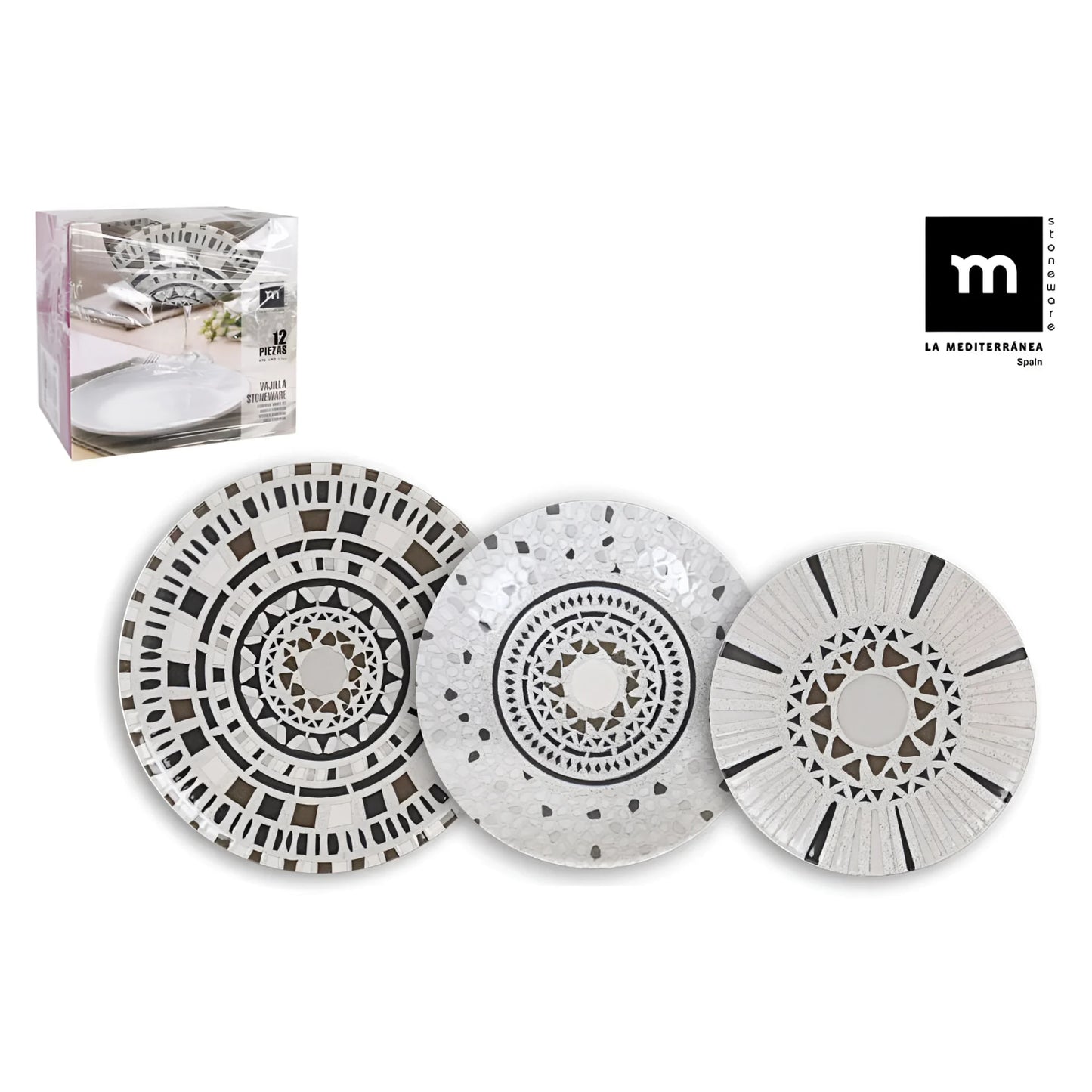 Barroc 12pcs Stoneware dinner service set dinning plates bowls side