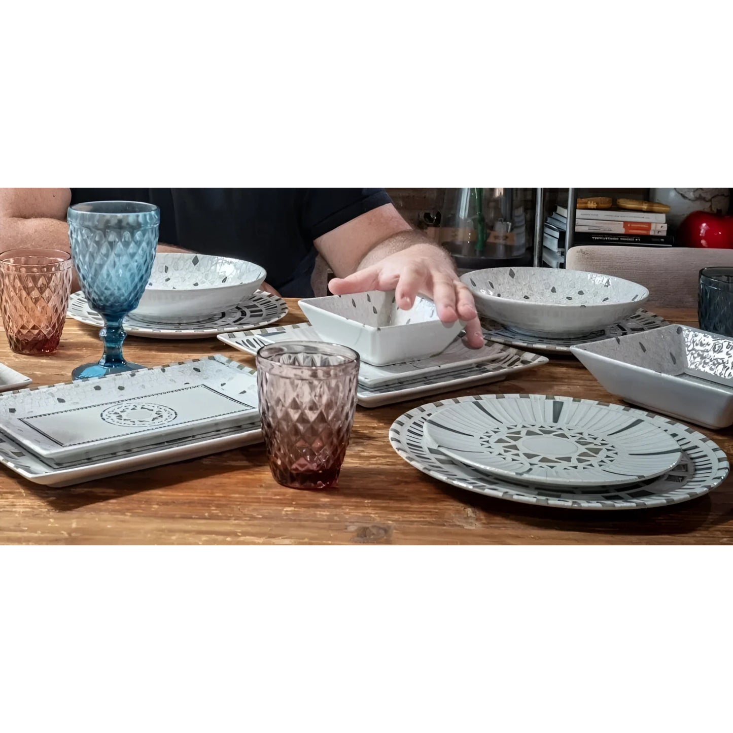 Barroc 12pcs Stoneware dinner service set dinning plates bowls side
