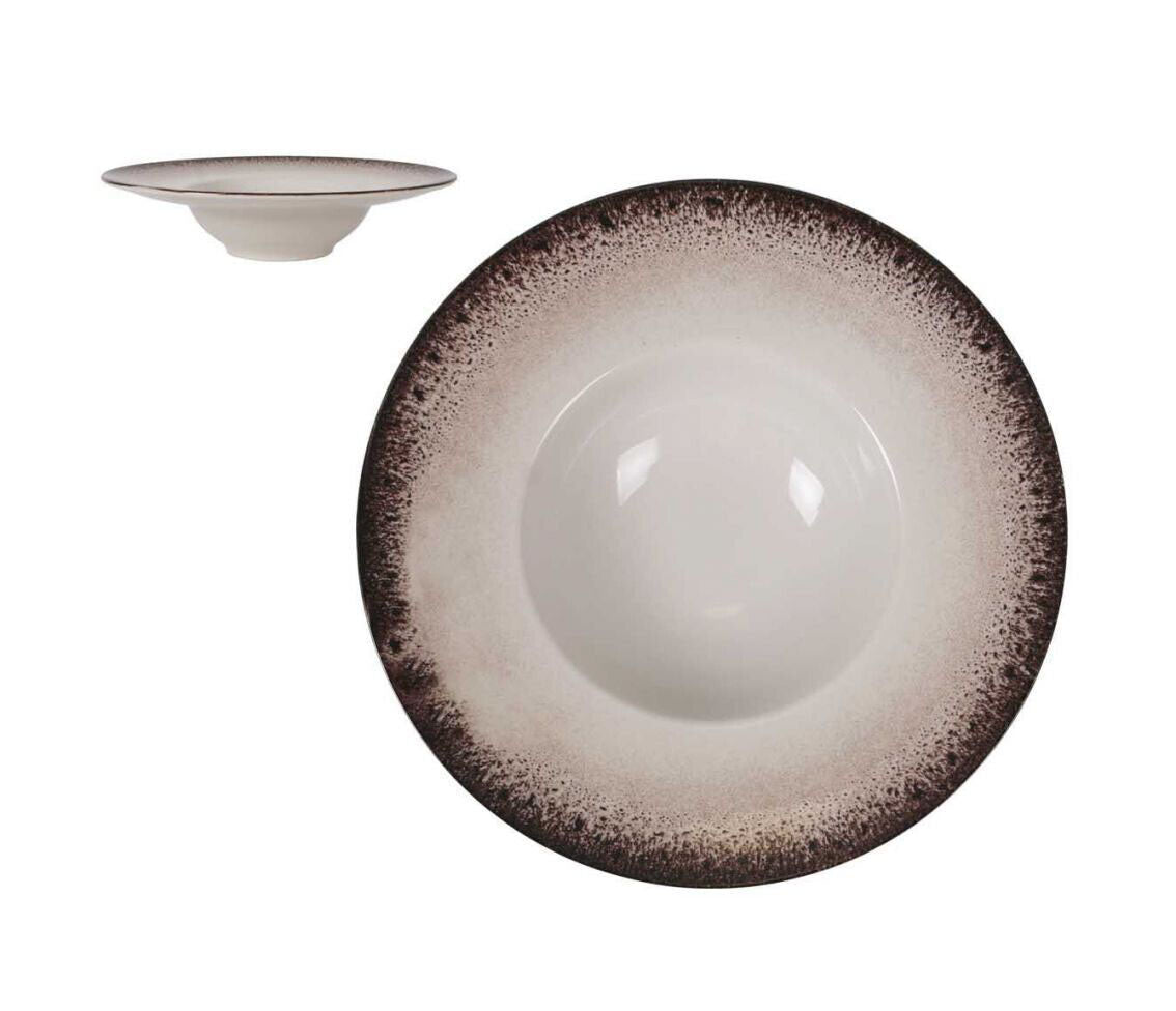 White ceramic Barx Iberica Risotto plate with textured dark brown rim 28cm