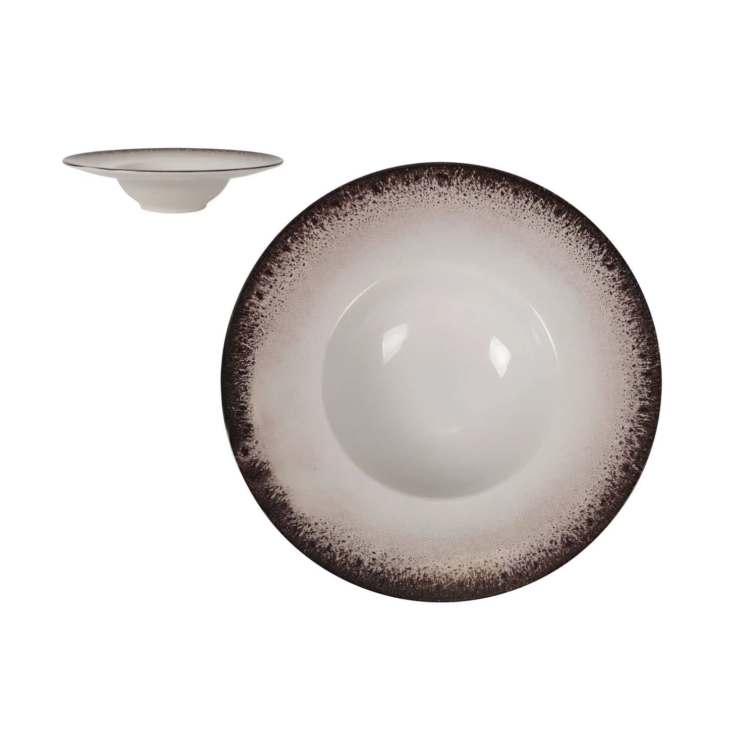 White ceramic Barx Iberica Risotto plate with textured dark brown rim 28cm