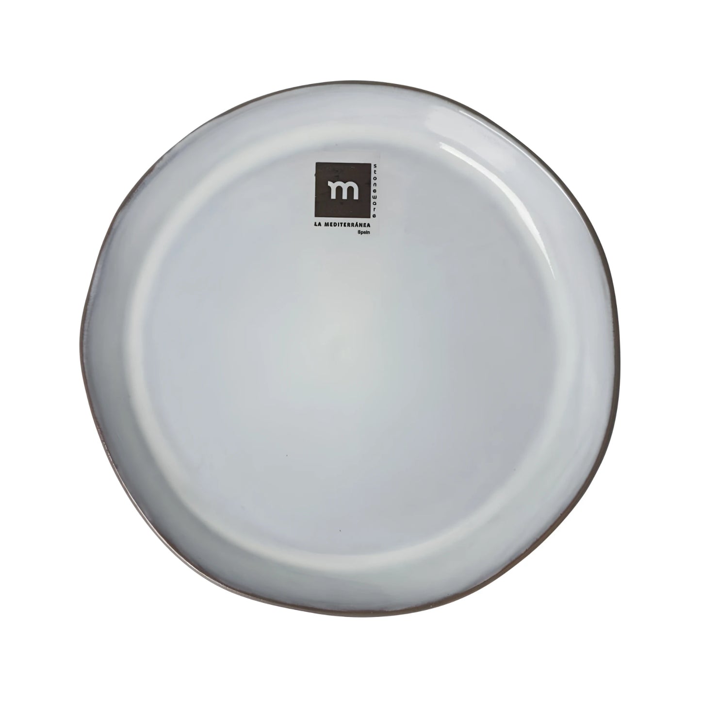 Sleek matte white La Mediterranea m-logo ceramic plate, 17cm irregular stoneware