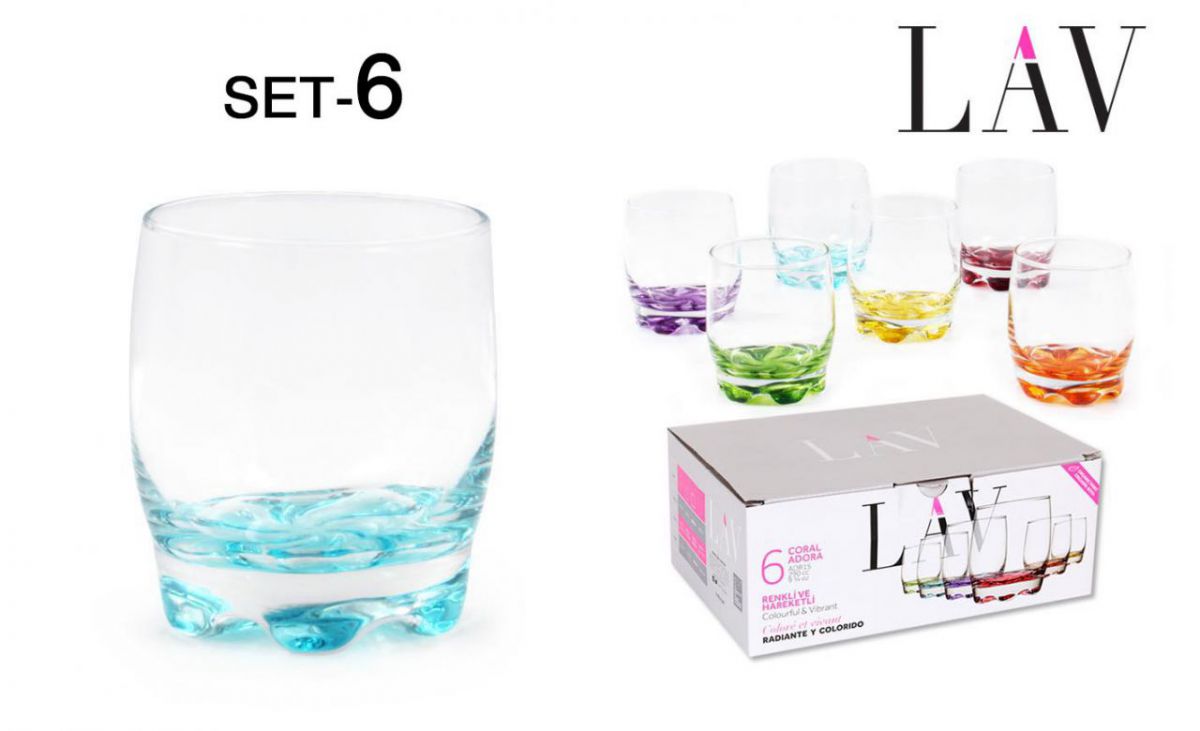 Set of six colorful textured glass tumblers in 290ml size from Box 6 Adora collection