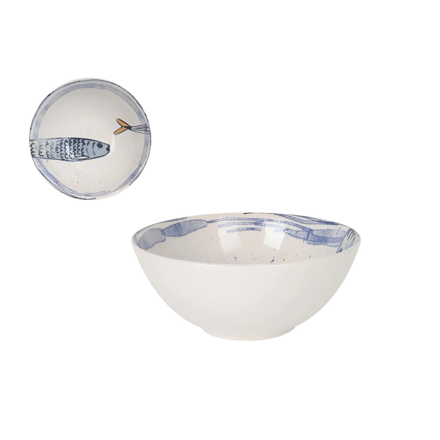 White and blue ceramic fish design bowl, Catch of the Day 16cm