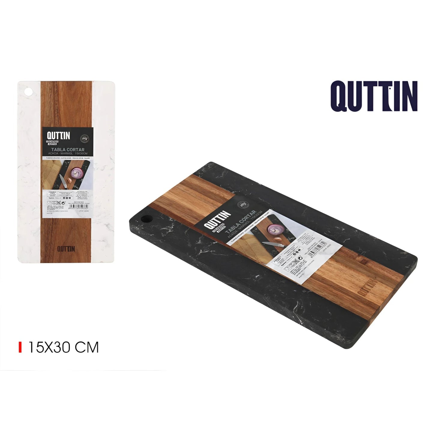 Chopping Cutting Board Kitchen REAL Marble and Acacia wood dish 15x30cm