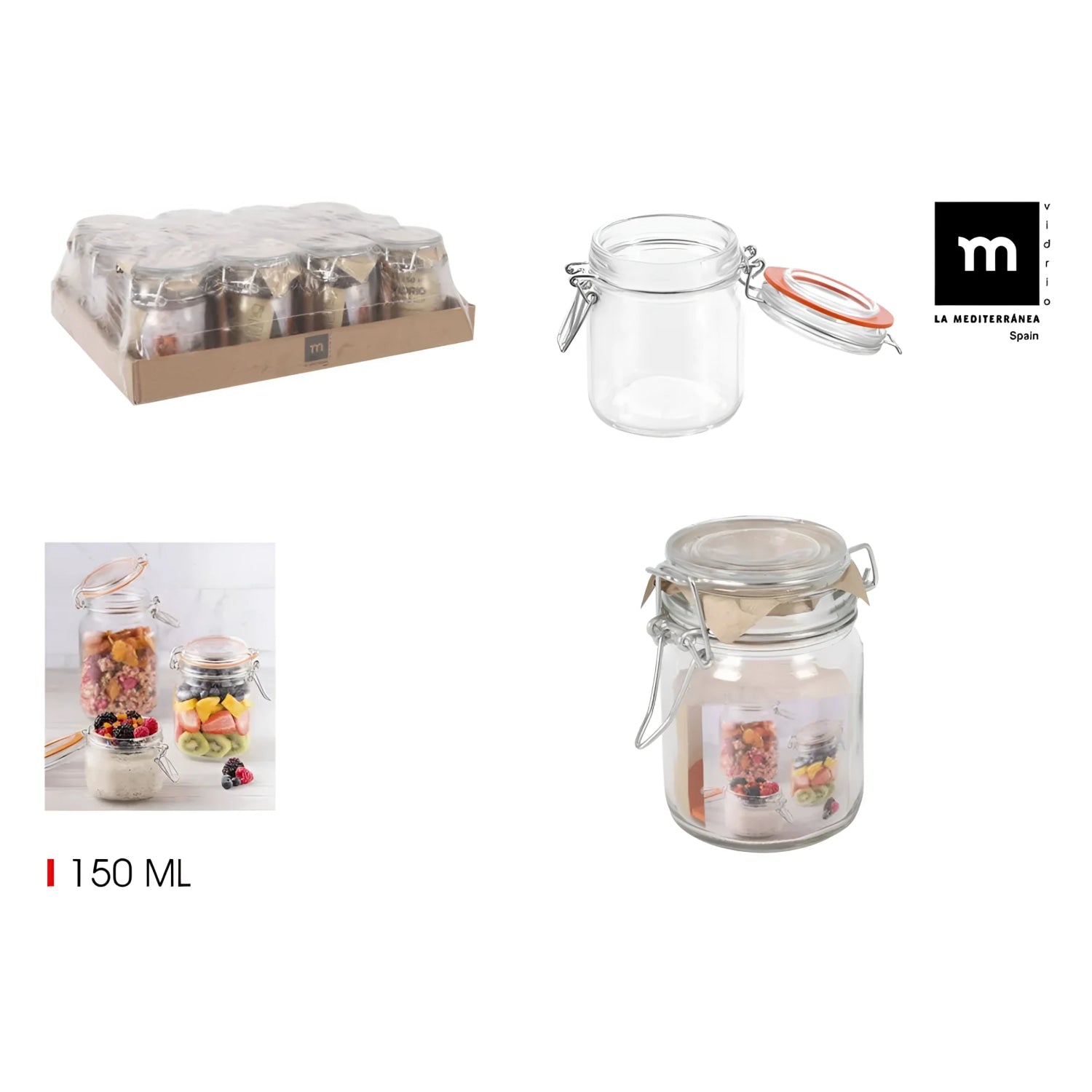 Clip Top Airtight Clear Glass Storage Spice Herb Jam Jar 150ml