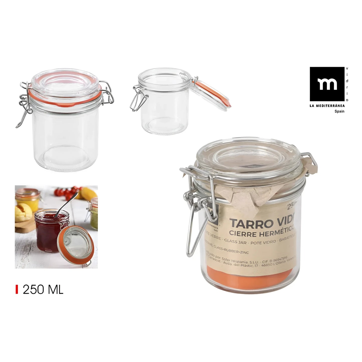 Clip Top Airtight Clear Glass Storage Spice Herb Jam Jar 250ml