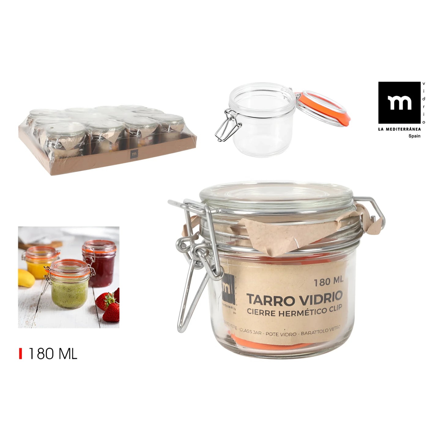 Clip Top Airtight Clear Glass Storage Spice Herb Jam Jars 180ml