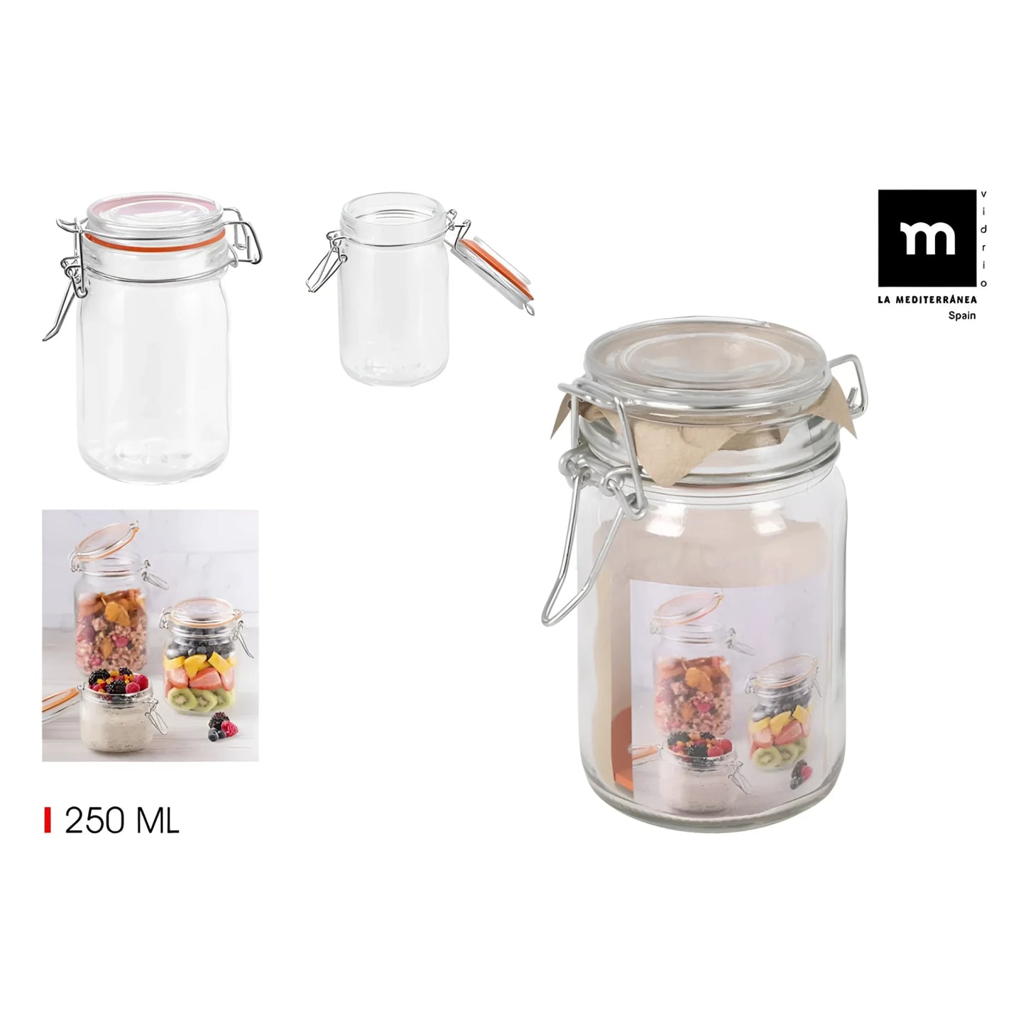 Clip Top Airtight Clear Glass Storage Spice Herb Jam Jars 250ml