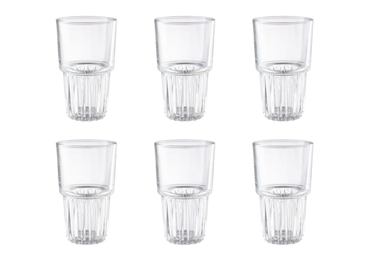 Corella Highball Drinking Glasses 475ml set of six clear ribbed tumblers