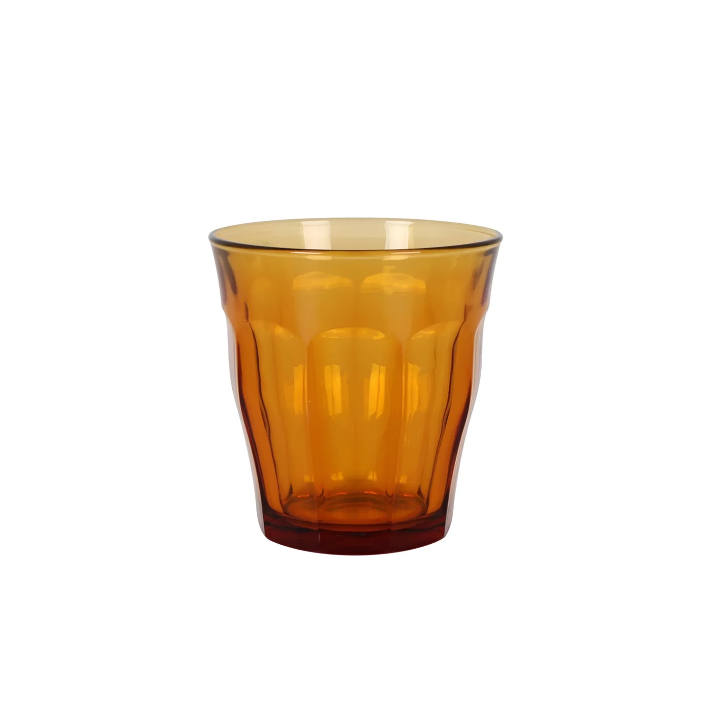 Amber-colored faceted Duralex Picardie tumbler glass 310ml for drinking and serving beverages