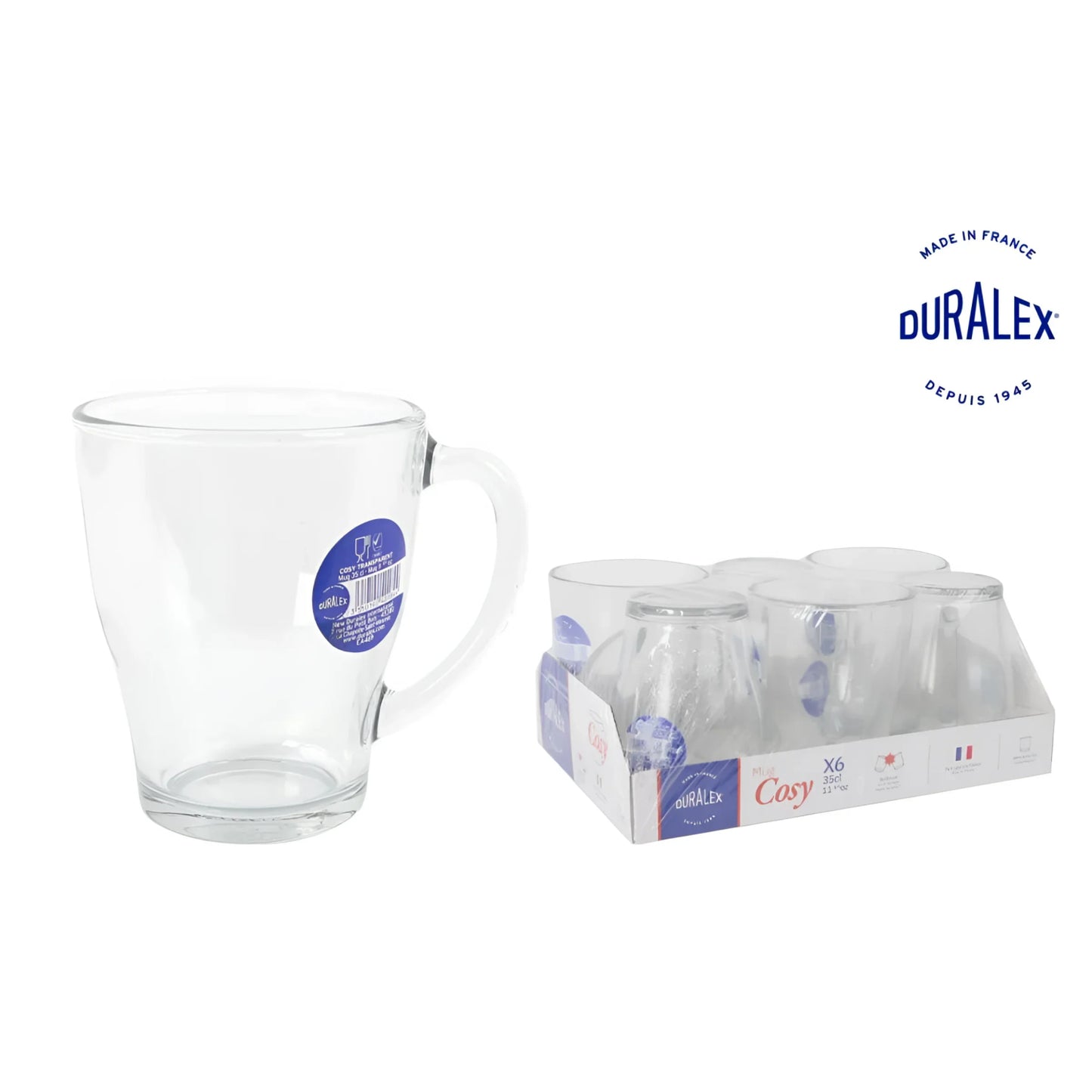 Duralex Clear coffee tea mugs 350ml Cosy