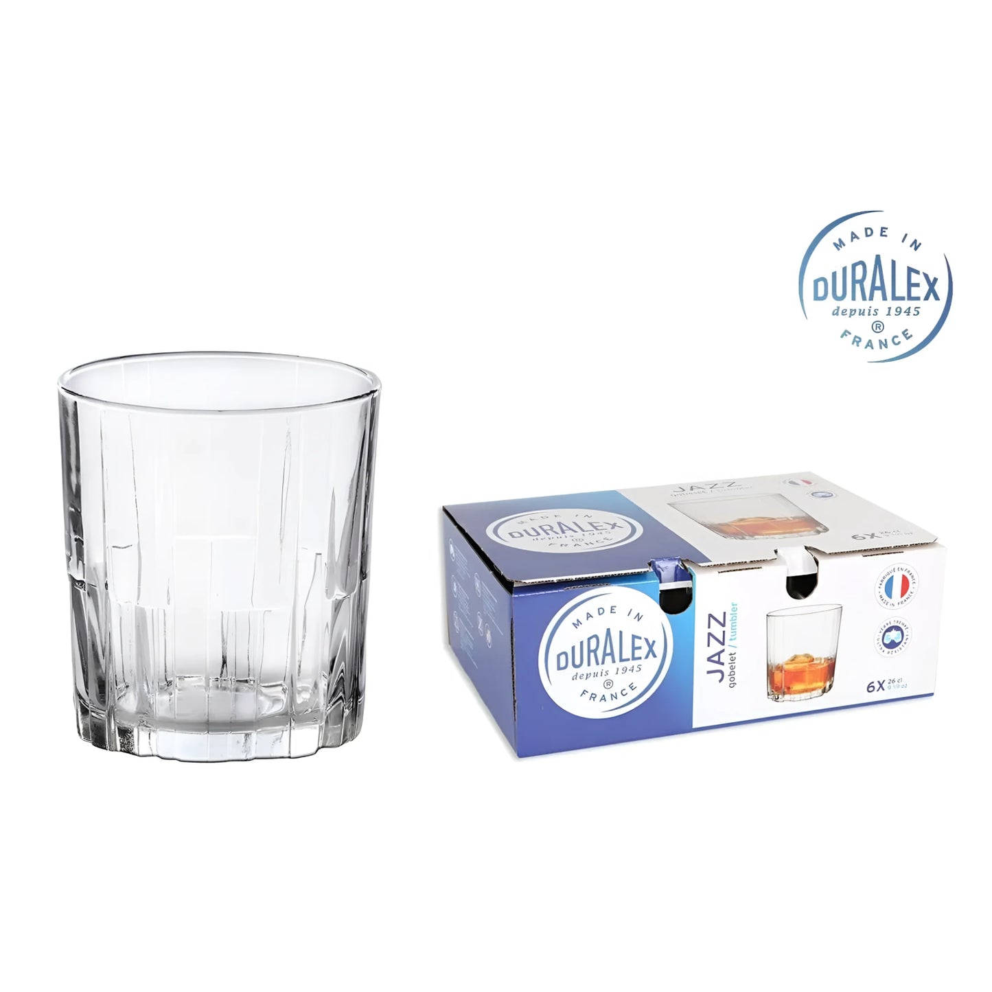 Duralex Jazz drinking glasses tumbler clear glass 260ml