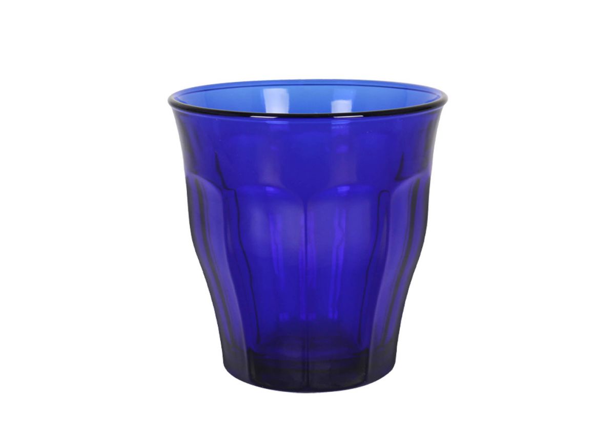 Translucent cobalt blue Duralex Shapir Picardie 310ml drinking glass with faceted surface