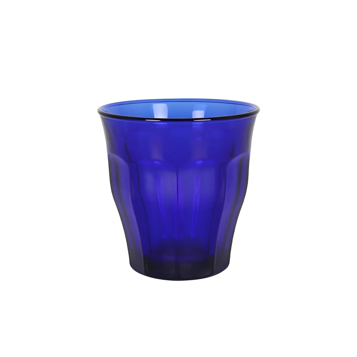 Translucent cobalt blue Duralex Shapir Picardie 310ml drinking glass with faceted surface