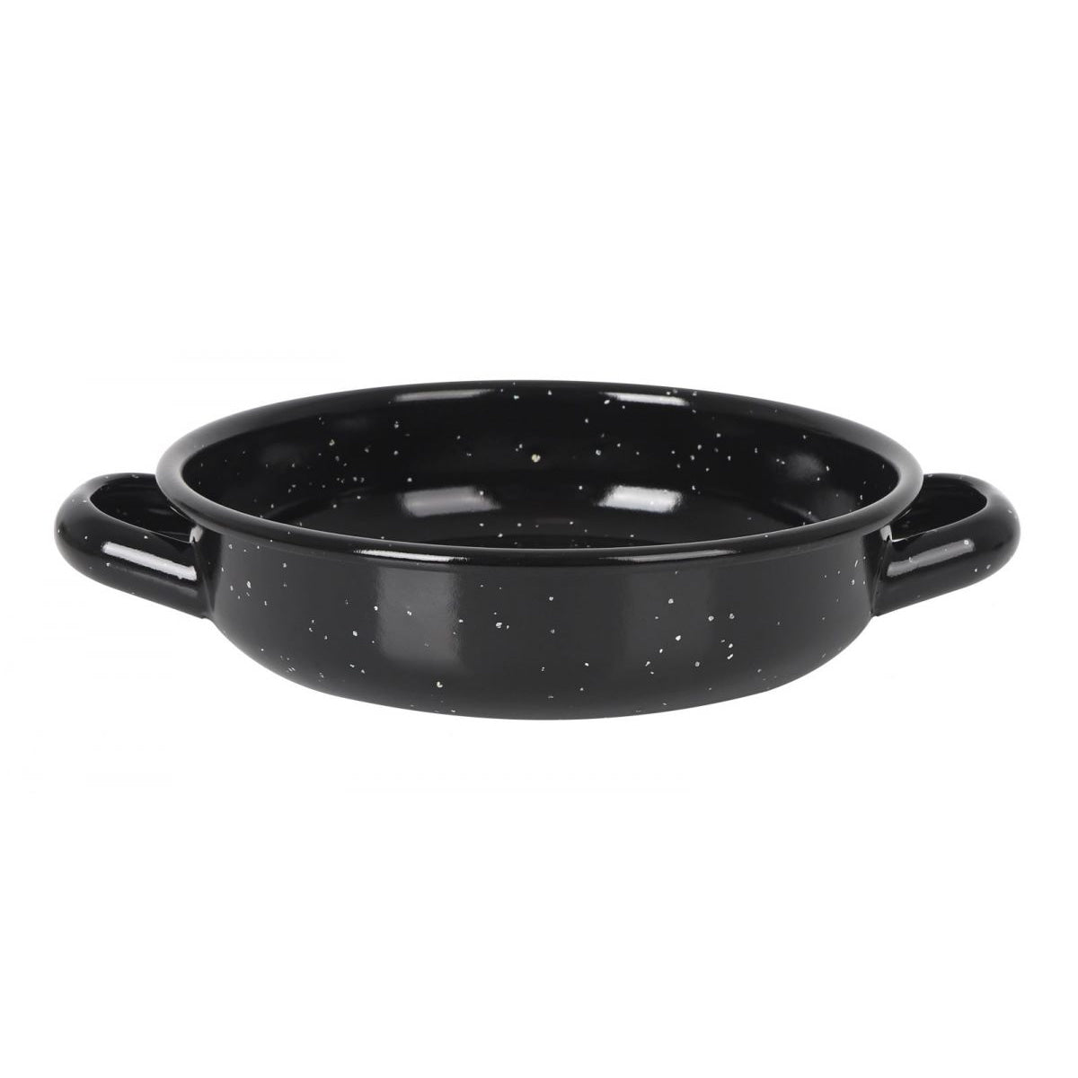 Black speckled enamel paella pan with two handles for Estrella Spanish Mini paella dish