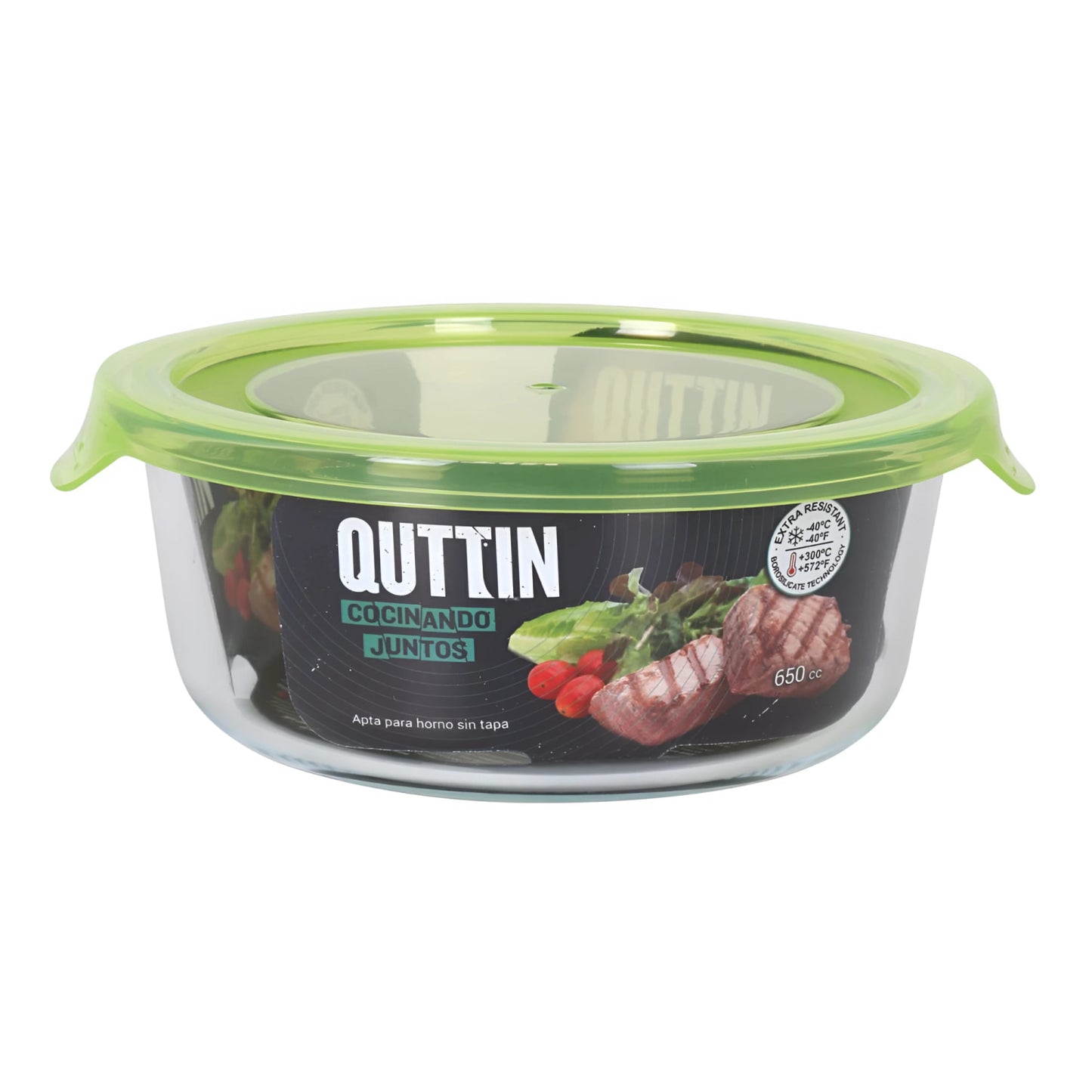 Quittin 400ml oven-safe glass food storage container with lime green lid