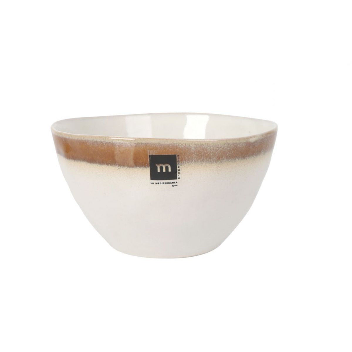 Fustam irregular stoneware bowl, 15.5x8.4cm, white glossy interior, brown rim