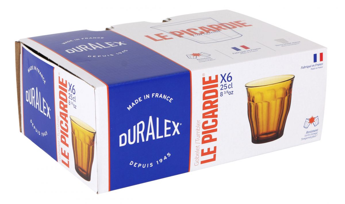 6X DURALEX Picardie Amber Drinking Glasses tumblers 250ml