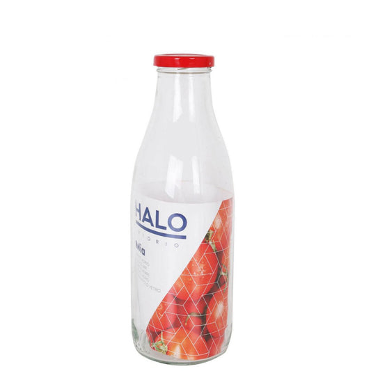 1L Glass bottle Red screw lid Milk Juice water 9x25.5cm MIA